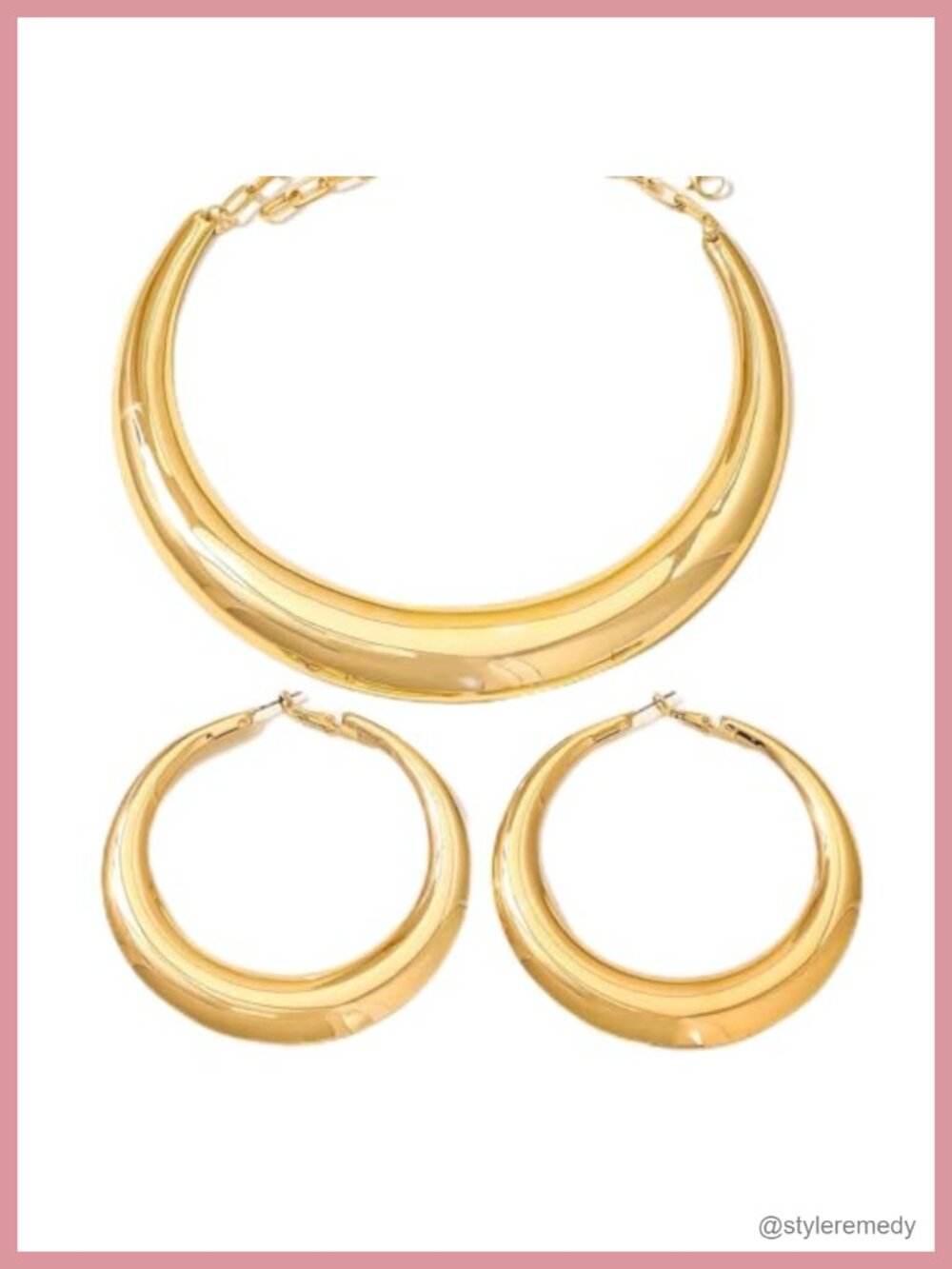 Gold Plated Crescent Collar Necklace & Hoop Earring Set Statement
